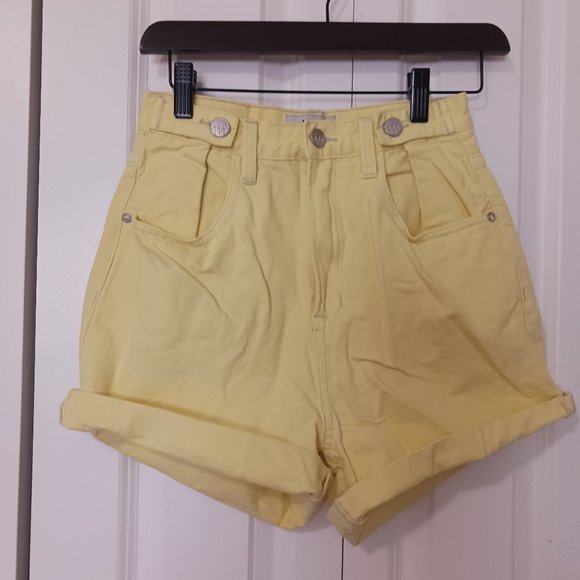 Lemon Sorbet Hi snd Loose Yellow Denim Shorts - Picture 1 of 3